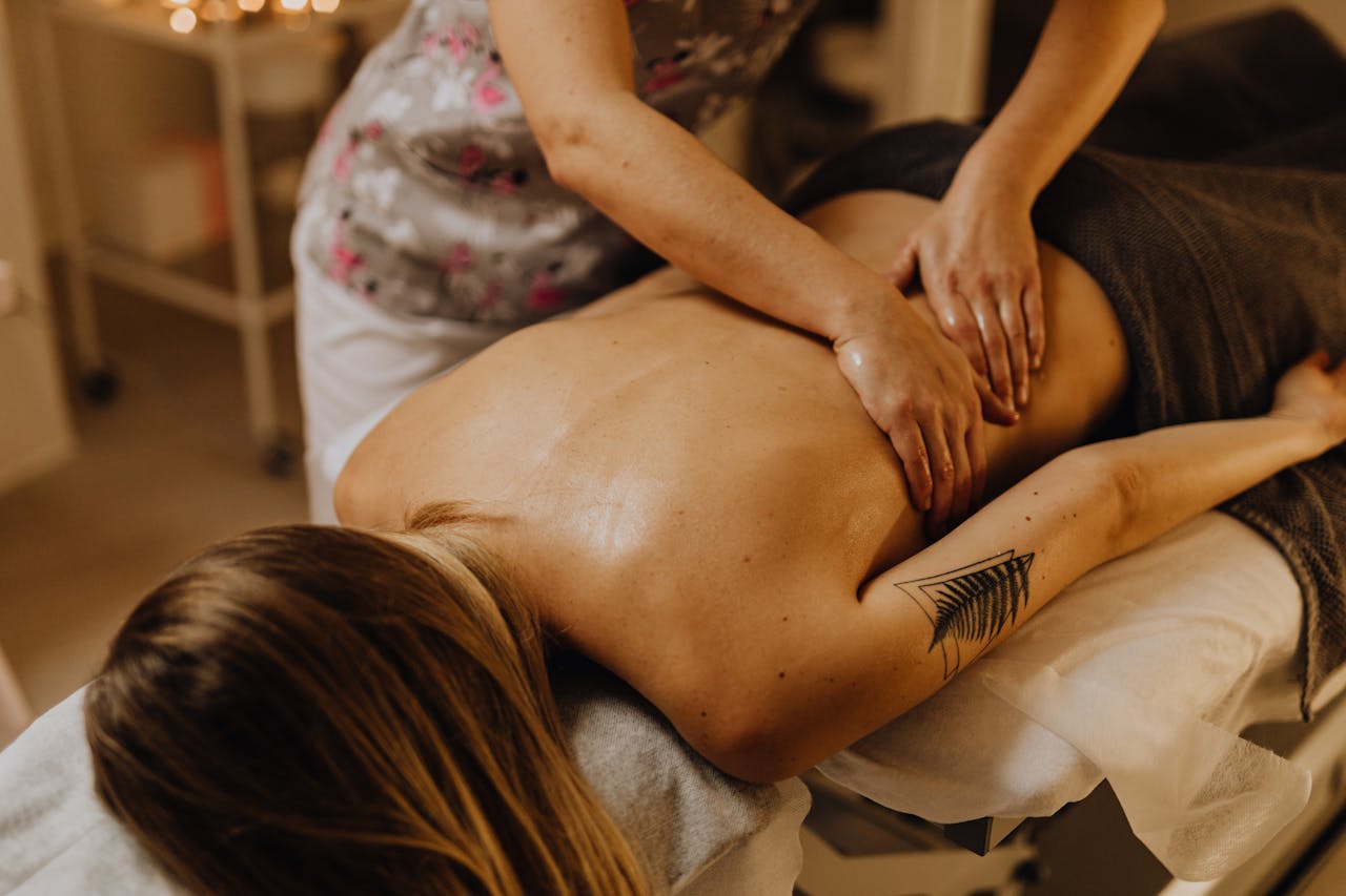 A soothing massage therapy session at a spa promoting relaxation and wellness.